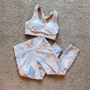 Fabletics White and Blue Crop Top